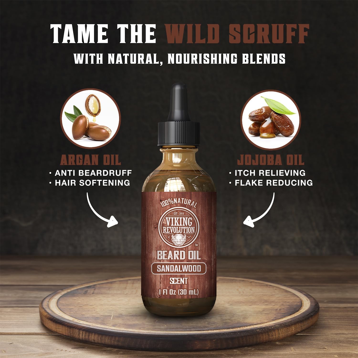 Sandalwood Beard Balm for Men (2oz) and Sandalwood Beard Oil (1 fl oz) Bundle - With Argan and Jojoba Oils - Soften