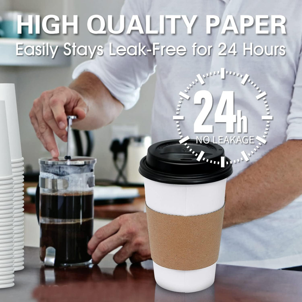 100 Pack 16 oz Disposable Coffee Cups with Lids and Sleeves