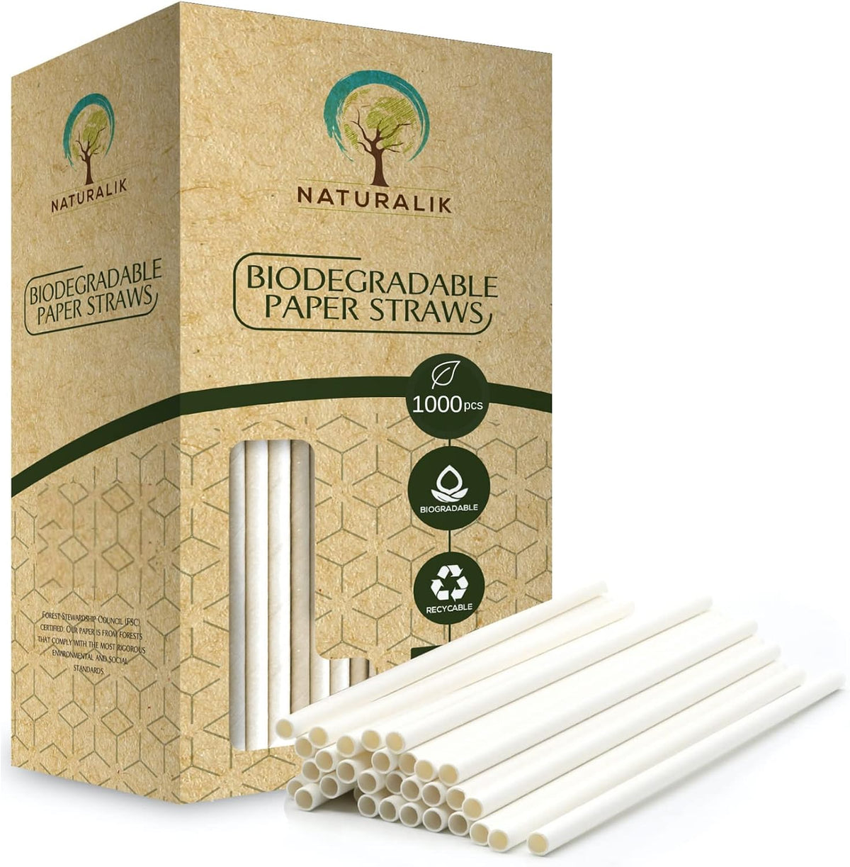1000-Pack White Biodegradable Paper Straws Extra Durable Dye-Free- Premium Eco-Friendly Paper Straws Bulk - Drinking