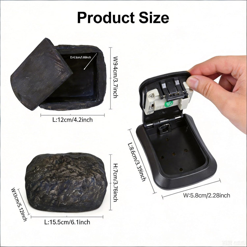 Hide A Key Outside Fake Rock Key Hider, Outdoor Hidden Spare Key Holder with 4-Digit Combination Lock, Decorative