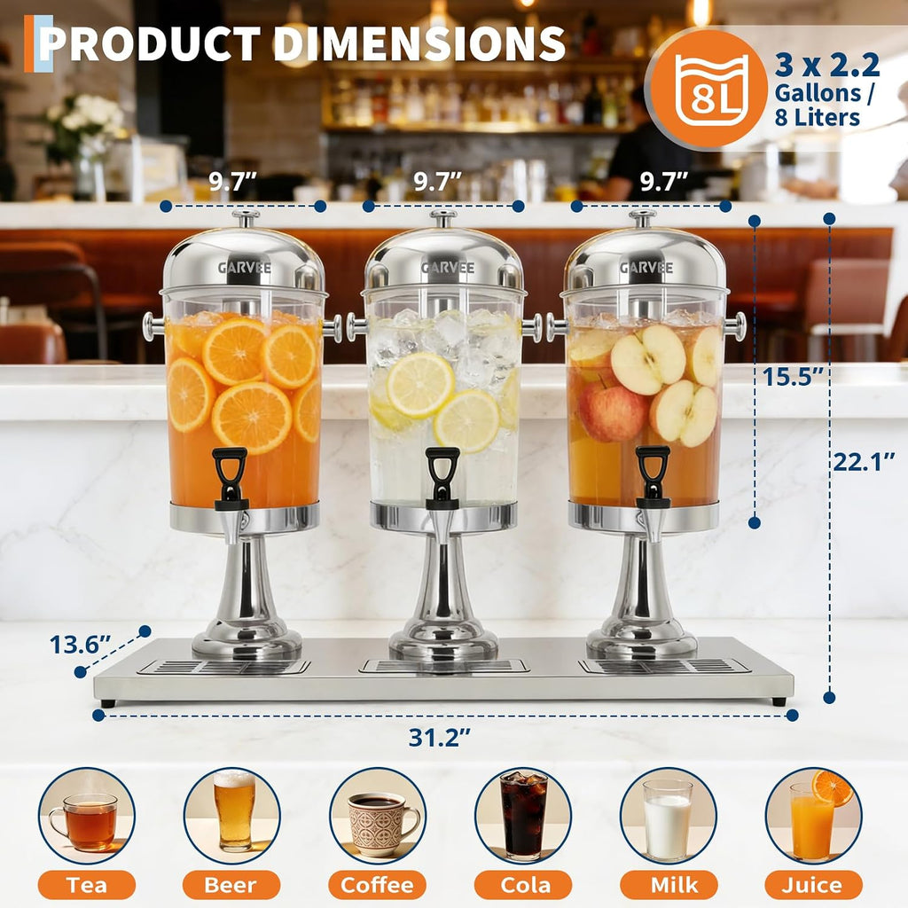 6.6 Gallon Commercial Drink Dispenser with Ice Core, Silver