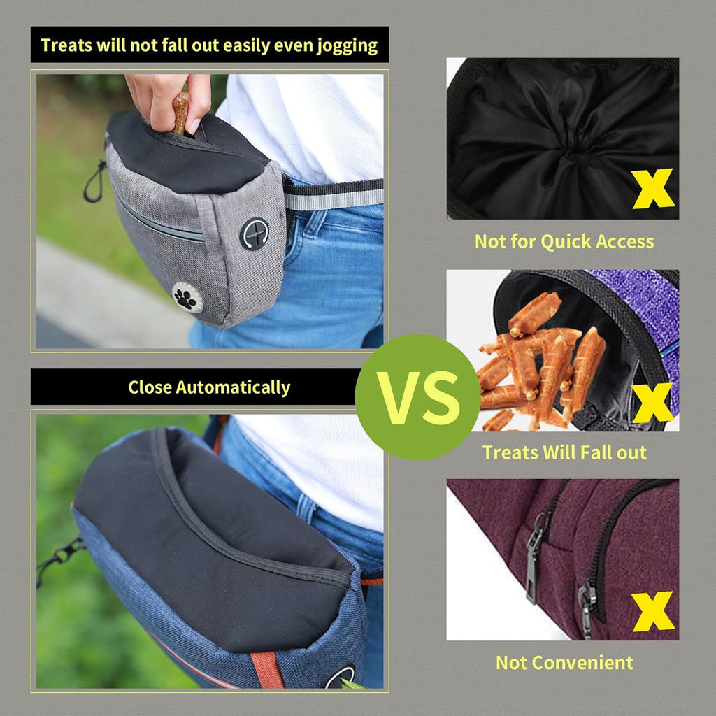 Large 7 Cup Dog Treat Pouch with Clicker,Treat Pouches for Pet Training,Crossover Self-Closing Bag,Built-in Poop Bag