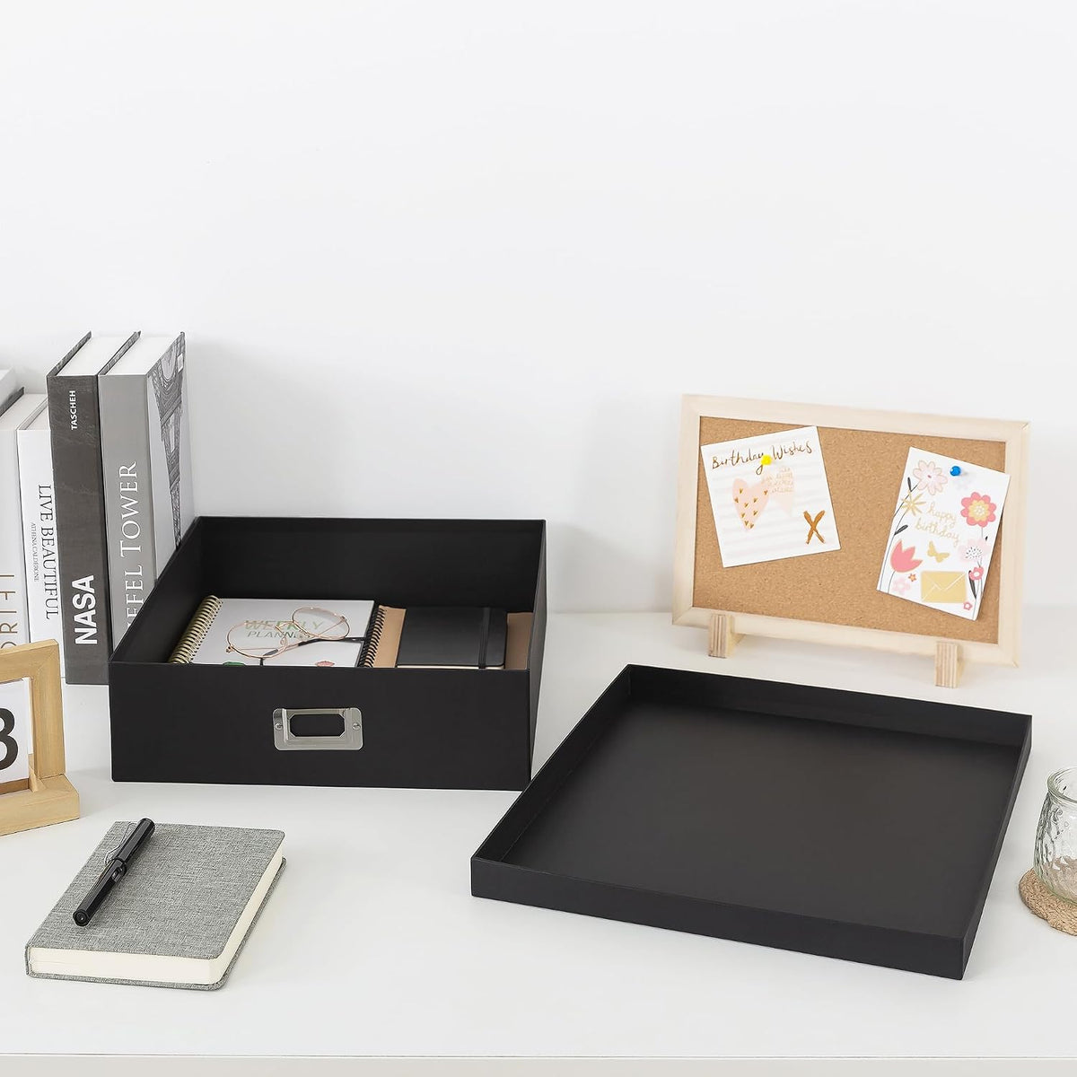 Black Scrapbook Photo Storage Box with Lid, 14.8x13x3.7 In