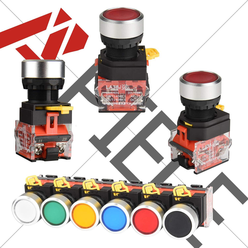 APIELE 2 Pcs 22mm Plastic Momentary Push Button Switch 10A 440V 1NO1NC DPST RED Green