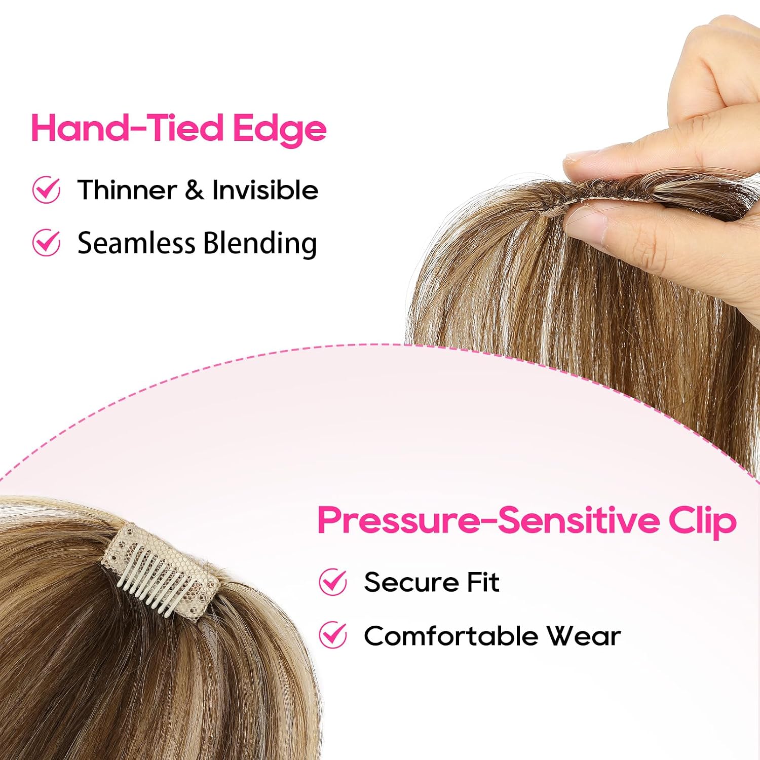 Human Hair Clip-in Hair Volumizer - Short Thick Hairpieces for Extra Volume, Easy Clip-in Extensions for Thin & Fine