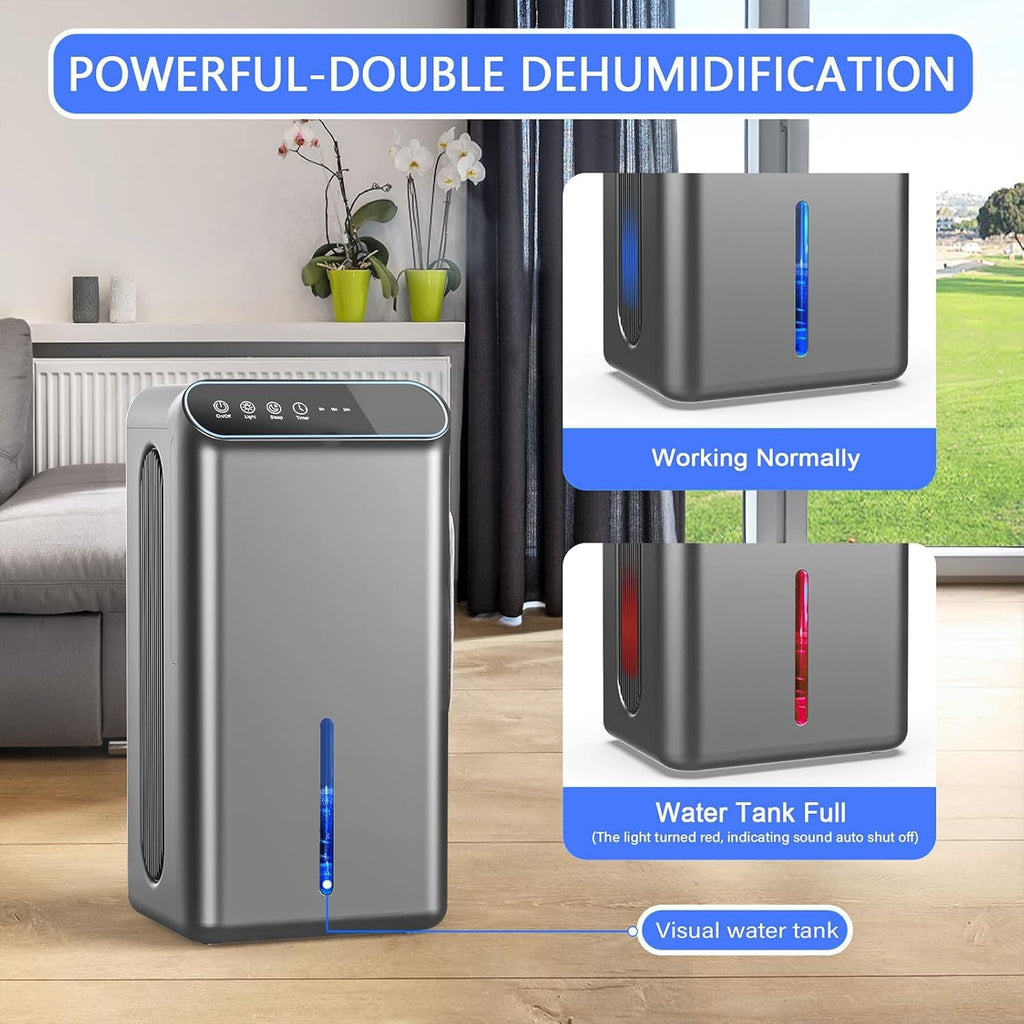 Dehumidifiers (85 OZ Water Tank, 800 sq.ft) with Drain Hose, 3 Gear Timer, Sleep Mode, Auto Shut Off, Quiet Small