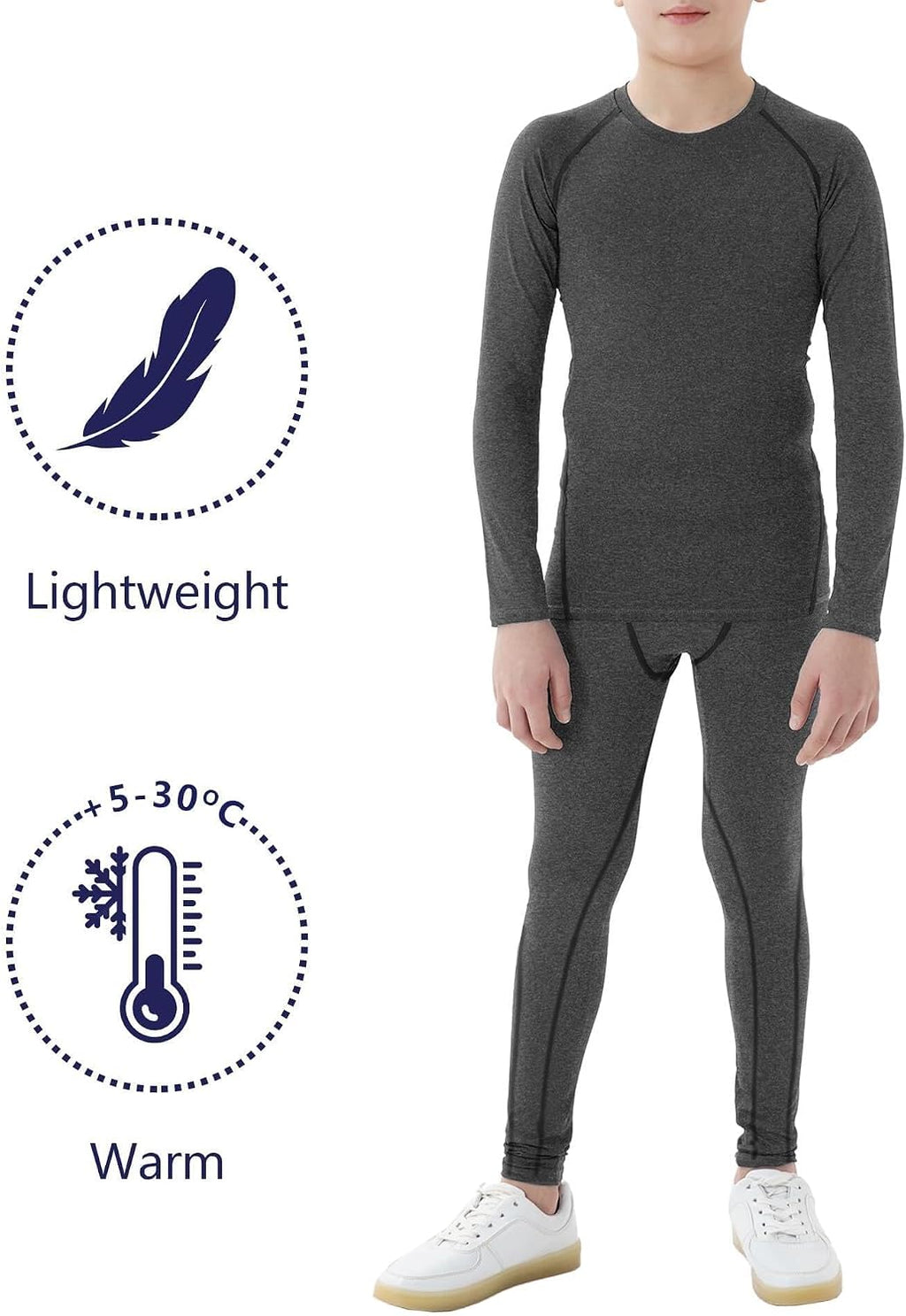 2 Sets Youth Boys Thermal Compression Base Layer Long Johns | Leggings and Shirts, Running, Basketball, Hockey