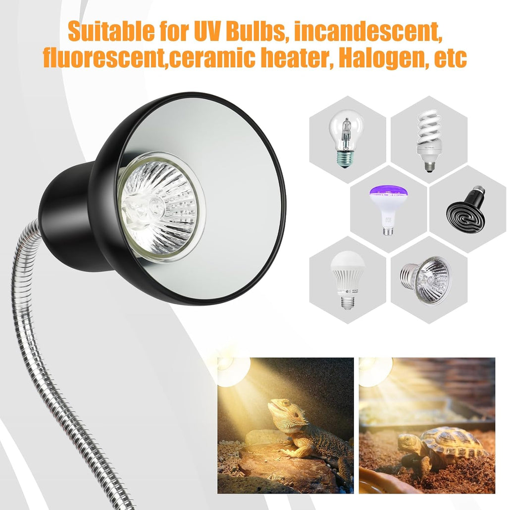 Reptile Heat Lamp UVA/UVB Light with Stepless Dimming, 360 Rotatable Gooseneck Clip-On Heating Lamp for Turtle Tank