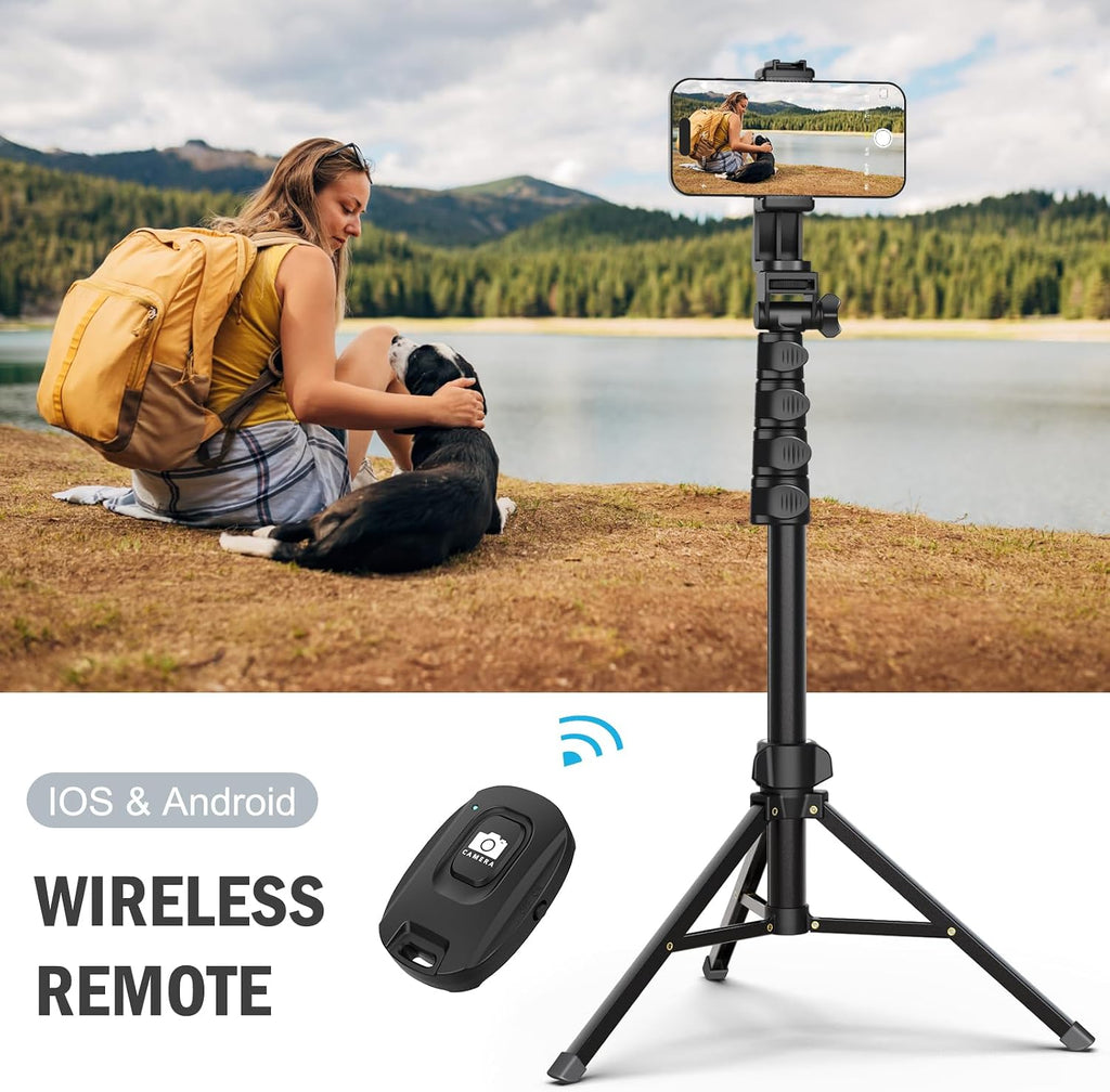 64” Tripod for Cell Phone & Camera, Phone Tripod with Remote and Phone Holder, Sturdy & Stable Height Adjustable