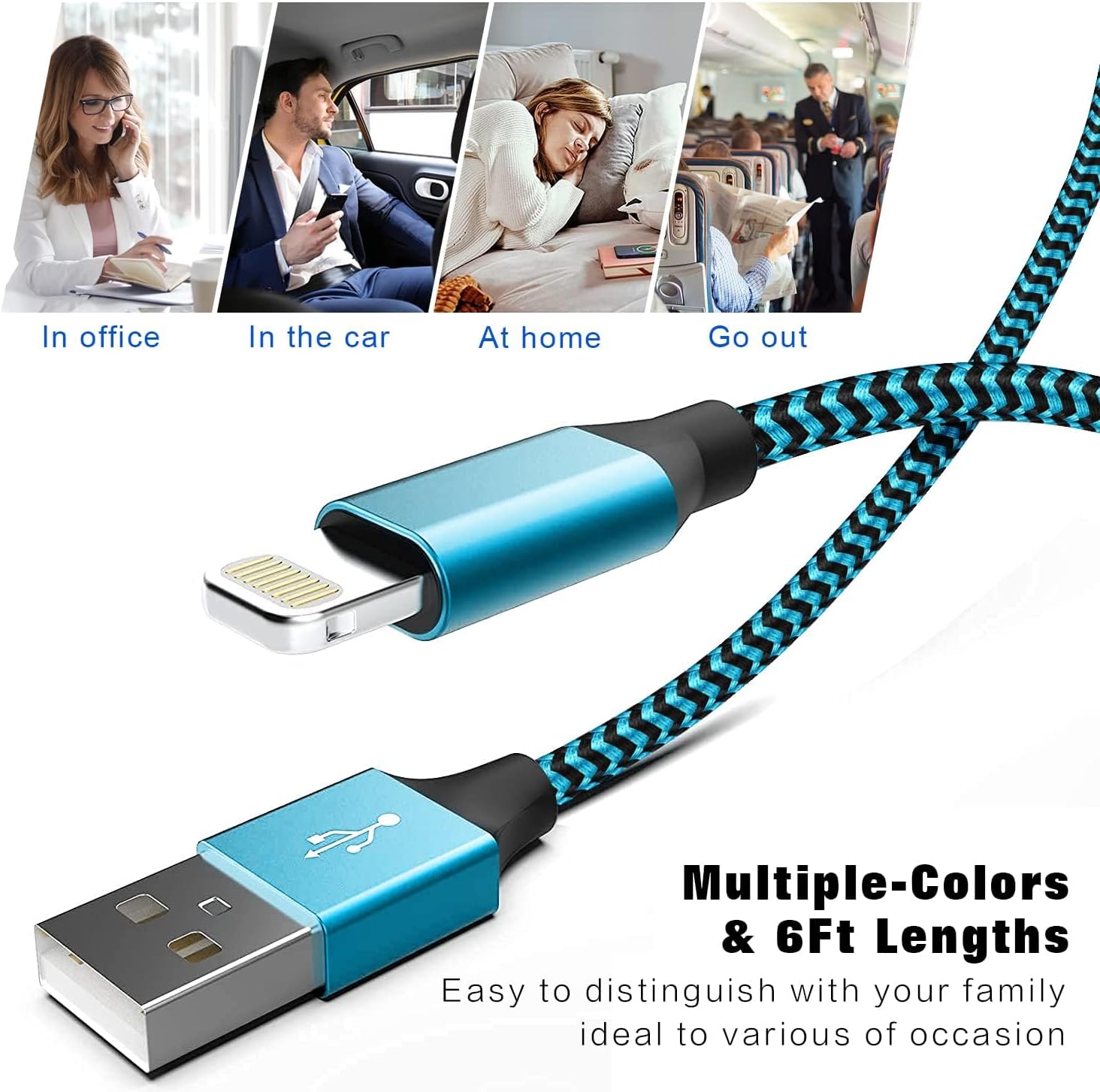 for iPhone Charger 3 Pack 6FT USB Lightning Cable MFi Certified Fast Charging Nylon Braided for iPhone Charger Cord