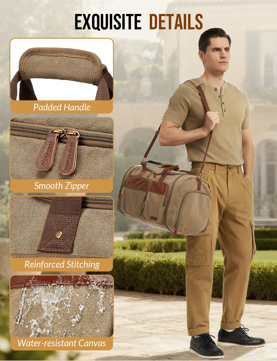 Canvas Duffle Bag for Travel 65L Expandable, Brown