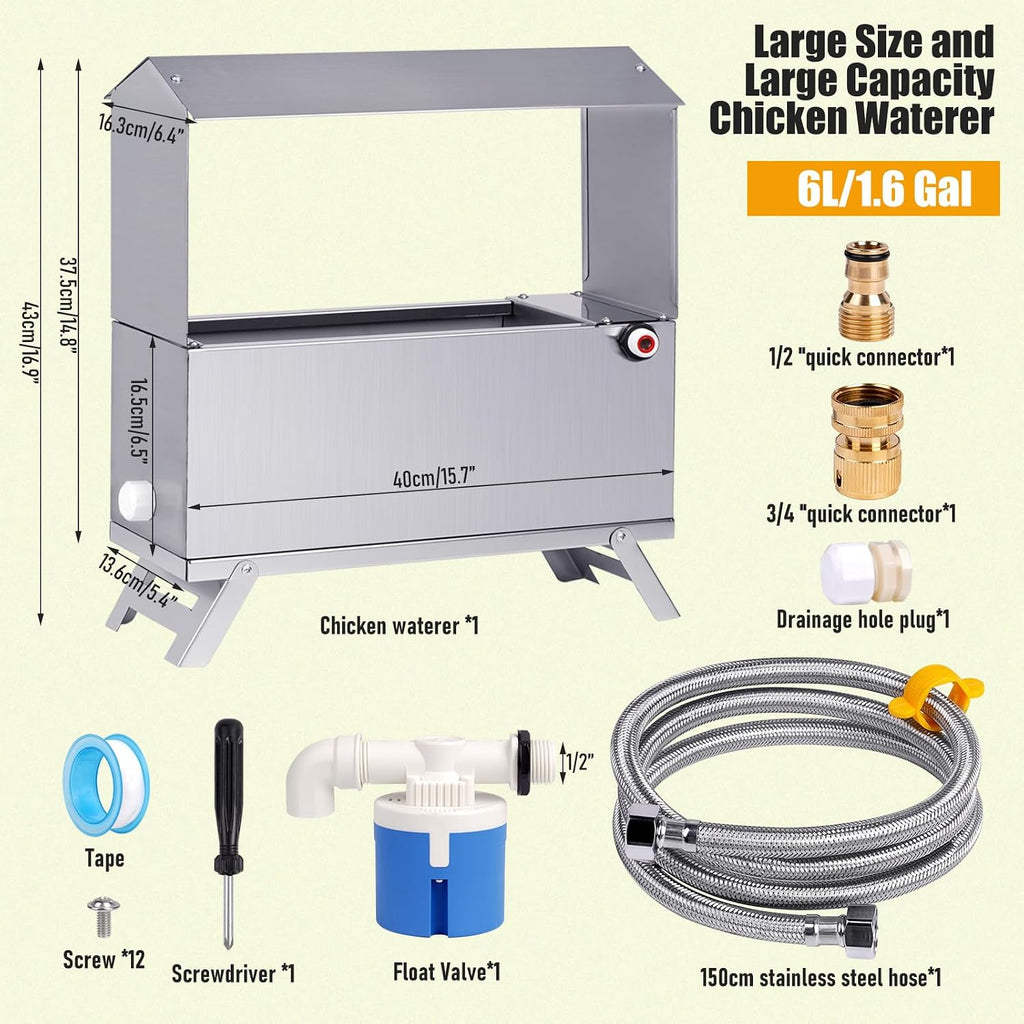 Stainless Steel Automatic Chicken Waterer, Hands-Free Hydration