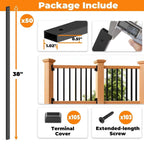 50 Pack 38" Balusters for Deck Railing, Black Rectangular Spindles