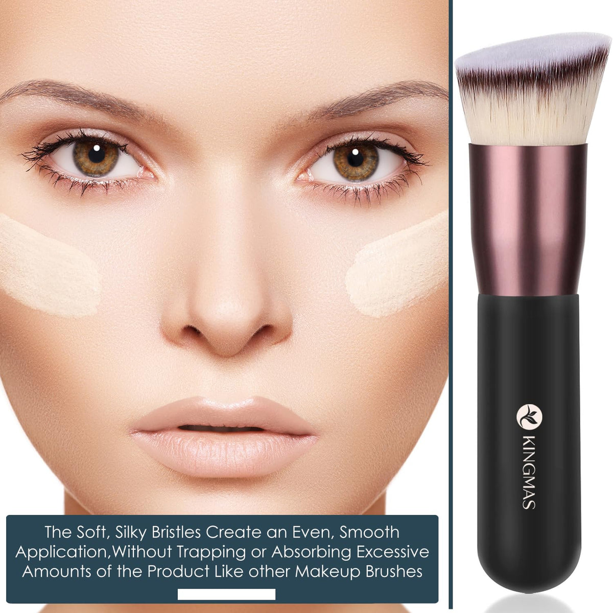 Angled Top Foundation Brush, Premium Kabuki Makeup Brush for Liquid, Blending, Cream, Powder,Blush Buffing Stippling