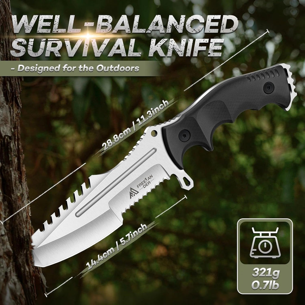Fixed Blade Knife D2 Steel, Full Tang Hunting Knife with Sheath | Outdoor Survival Knife, Bushcraft Knife with