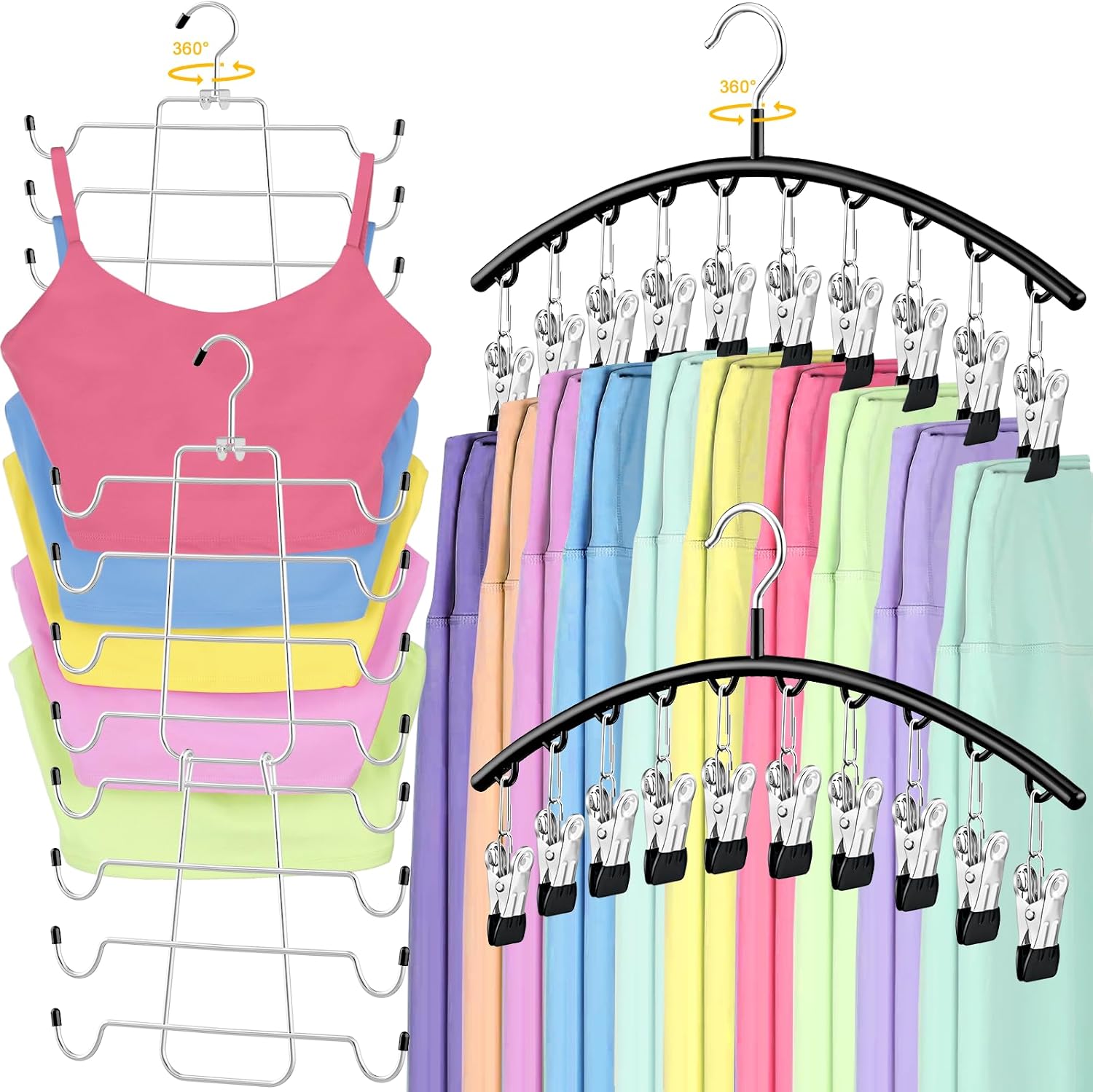 4 Pack Space Saving Hangers，2Pack Tank Top Hanger and 2Pack Leggings Organizers for Closet Pants Hangers with 20