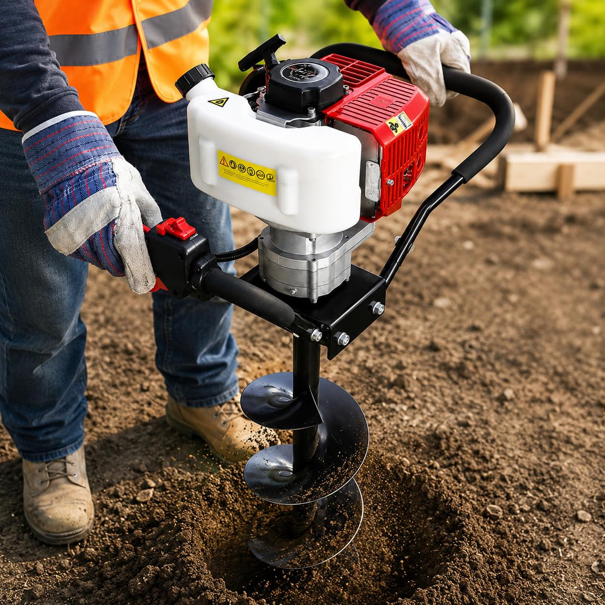 2.3HP Post Hole Digger V-Type Gasoline 2-Stroke 55cc Auger Earth Fence Hole Digger Digging Drill for Fence, Farmland