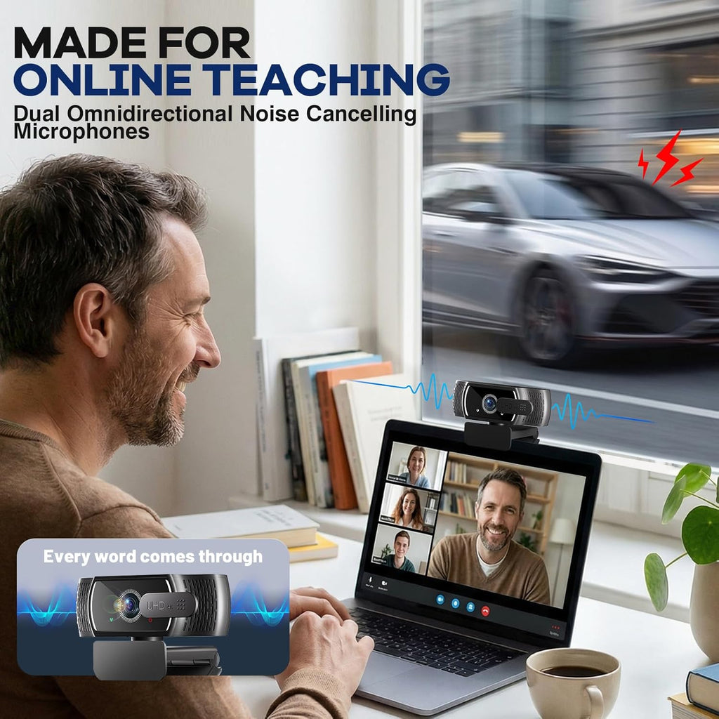 4K Webcam for PC & Mac, Tiny USB Streaming Camera with PDAF Autofocus, Dual Omnidirectional Noise-Canceling