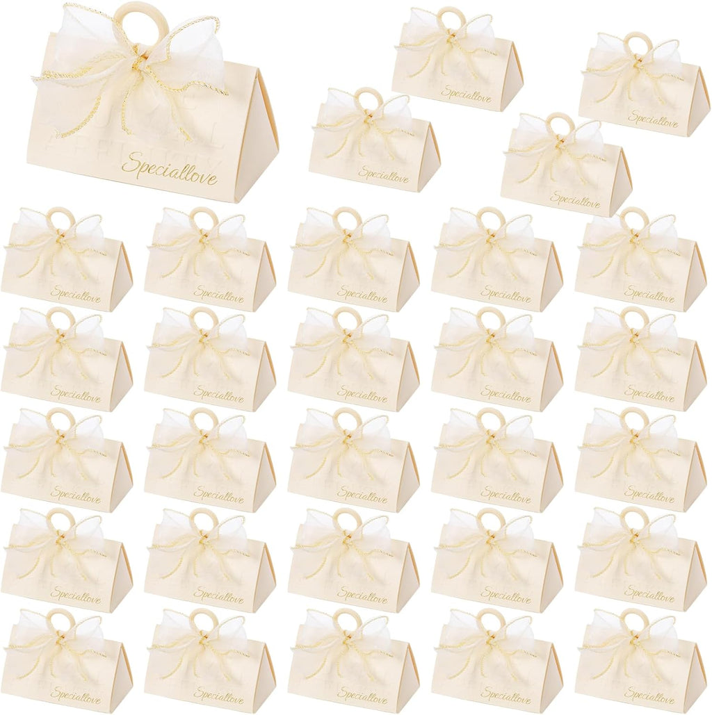 30 Pack Wedding Favor Boxes, Small Gift Boxes for Guest with Handle, White Elegant Chocolate Treat Candy Boxes with