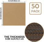 12x12 Browm Corrugated Cardboard Sheets, Flat Card Boards Inserts for Crafts, Packing, Shipping, Moving, Mailing, 50