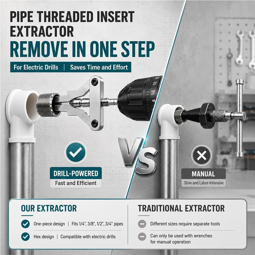 Broken Pipe Extractor Tool, Pipe Thread Extractor for 1/2", 3/4" & 1" Sizes，1PC