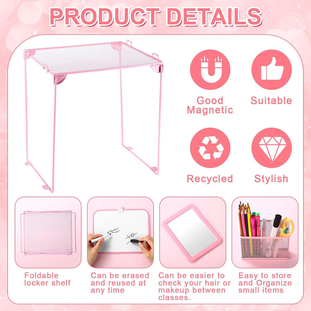 9 Pcs Locker Organizer and Accessories Kit Includes Shelf, 3 Shelf Hanging Organizer, Magnetic Pen Holder, Mirror