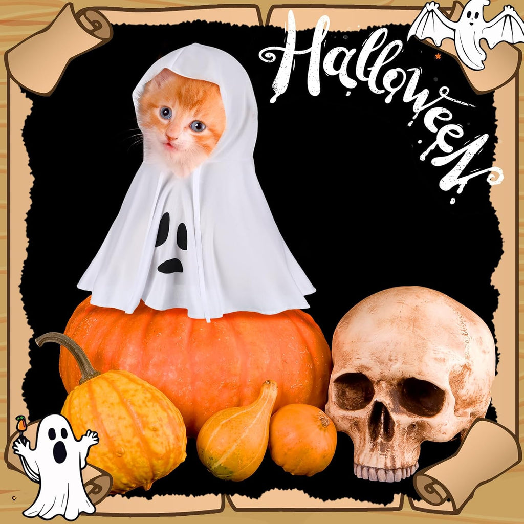 Halloween Dog Ghost Costume White Dalmatian Pet Costume with Hats Ghost Costumes for Dogs Cats Pet Cosplay Cape