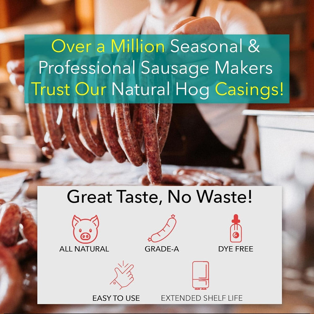 Natural Hog Sausage Casings 29 To 32 MM 90 Yards Whole Hank, Stuffs Over 70lb Meat, North American Edible Pork Link