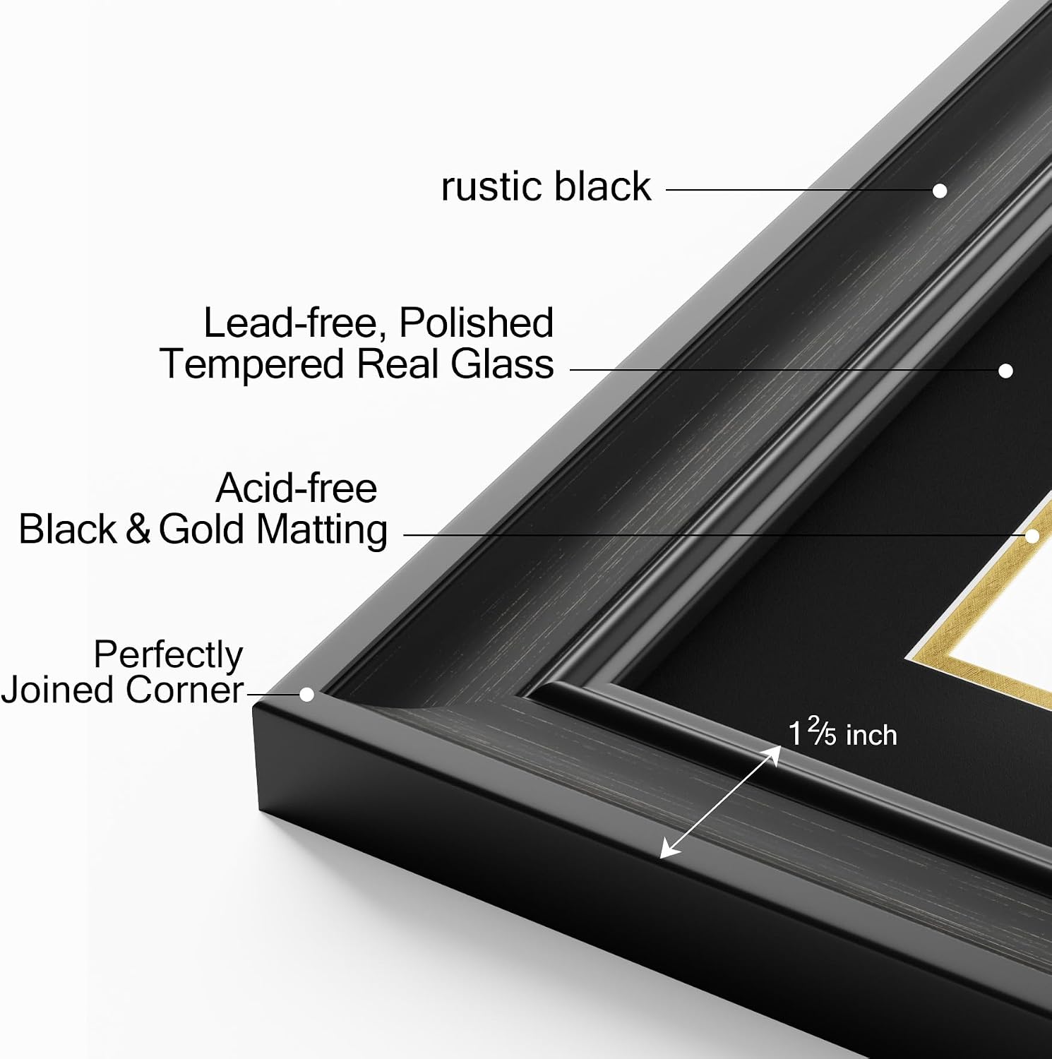 11x14 Diploma Frame, Certificate Frame with Tempered Glass, Display 8.5x11 Document with Black Over Gold Acid-free