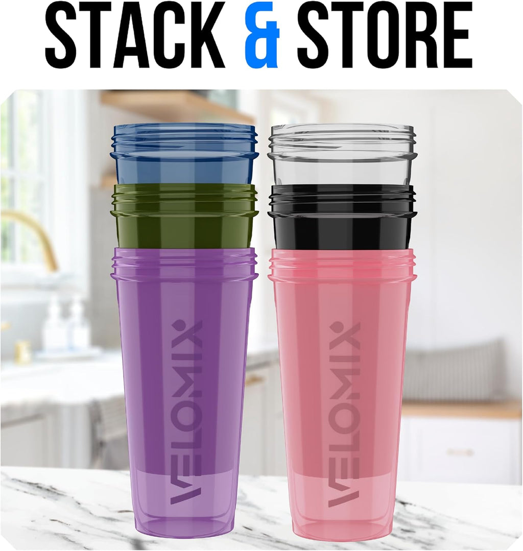 6 Pack 28oz Shaker Cups for Protein Shakes, Blacks to Transparent | 6x Wire Whisk, Leak Proof Protein Shaker Bottle