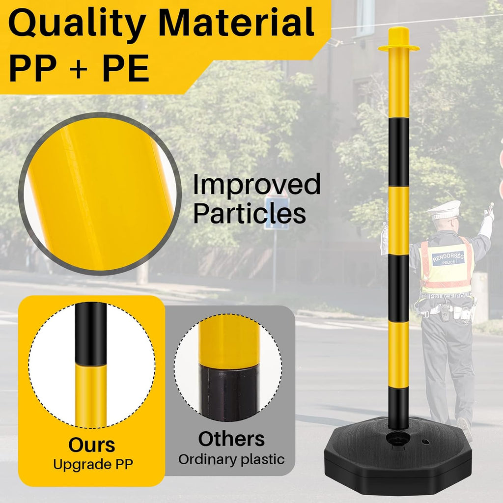 6 Sets 34 Inch Delineator Post Parking Cone Barrier,Yellow,Black | Plastic Stanchion Base 6.6 Ft Chain, Reflective