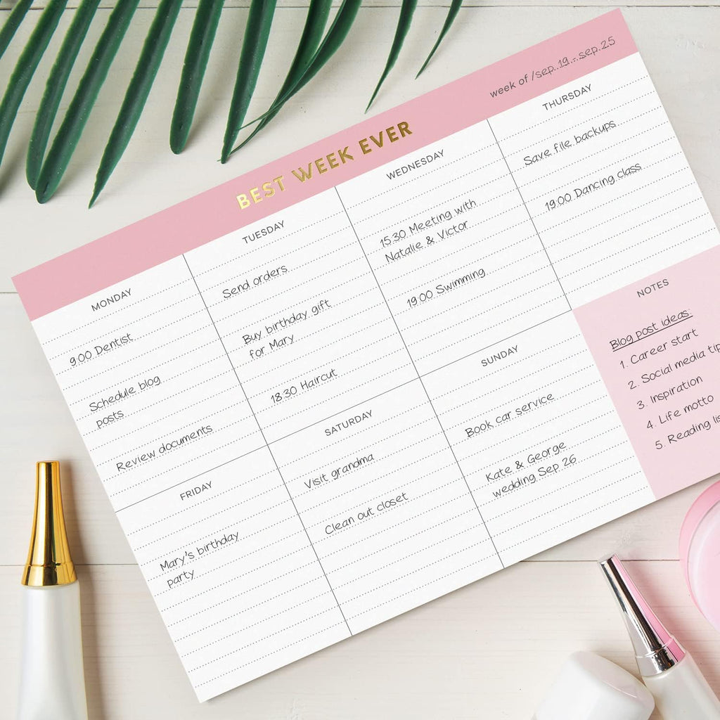 Weekly To Do List Pad. Gold Foil 7 days Planner with Daily Roadmap Agenda Squares. 7x10” Day Workbook 2026 - Student
