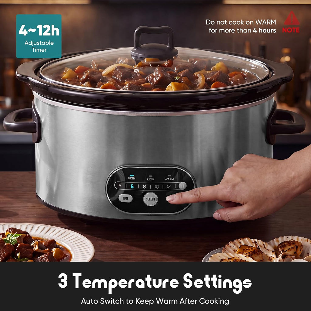 Slow Cooker 8 Quart, Ceramic Nonstick Coating, Programmable Slow Cooker with Dishwasher Stoneware Pot and Tempered
