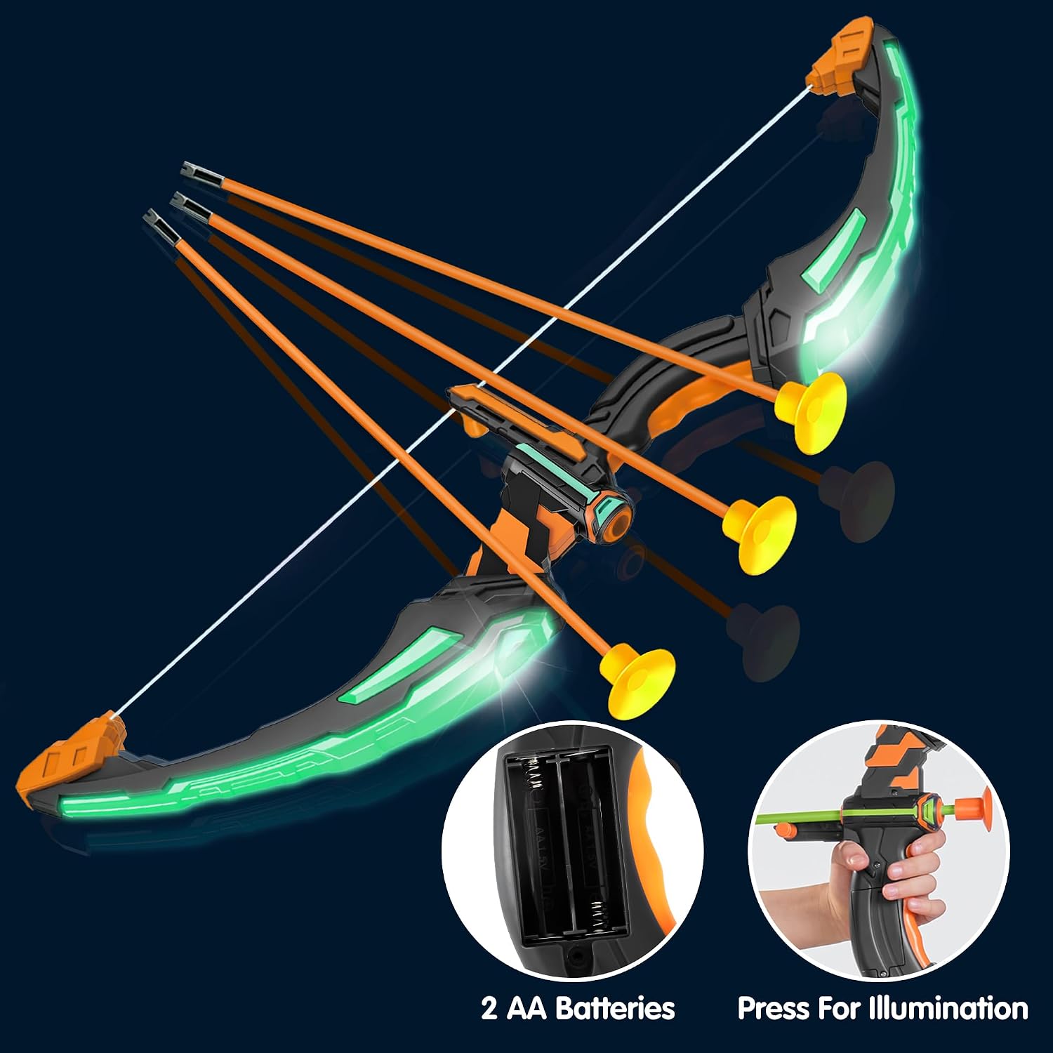 Kids Bow and Arrow Set with LED Flash Lights, Outdoor Archery Set Toy Gift for Boys and Girls Ages 6-12 with Suction