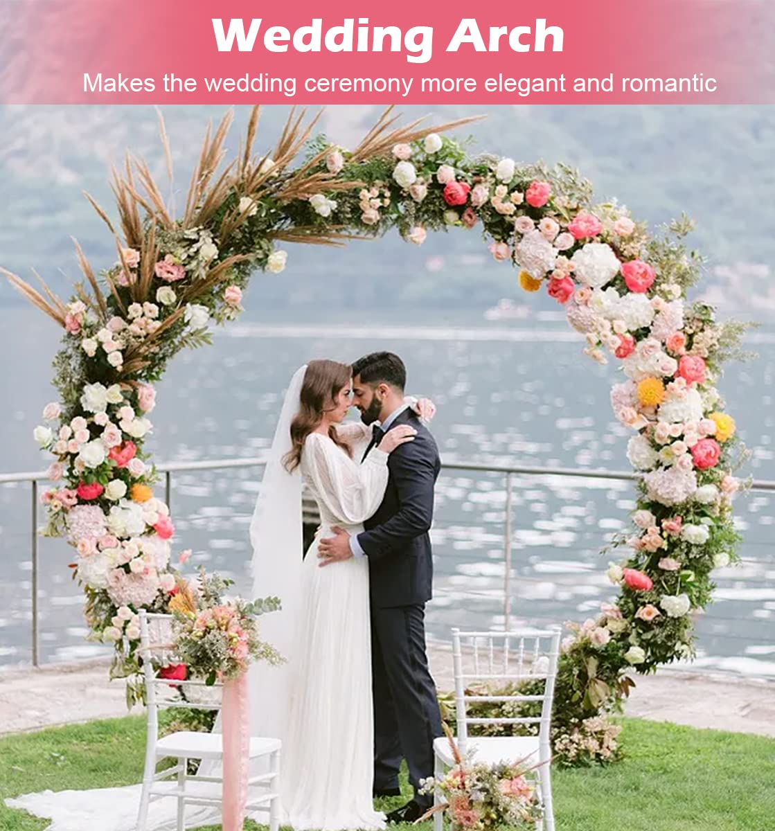 Large Wedding Arch for Ceremony 7 Ft, Circle Arch for Party, Gold