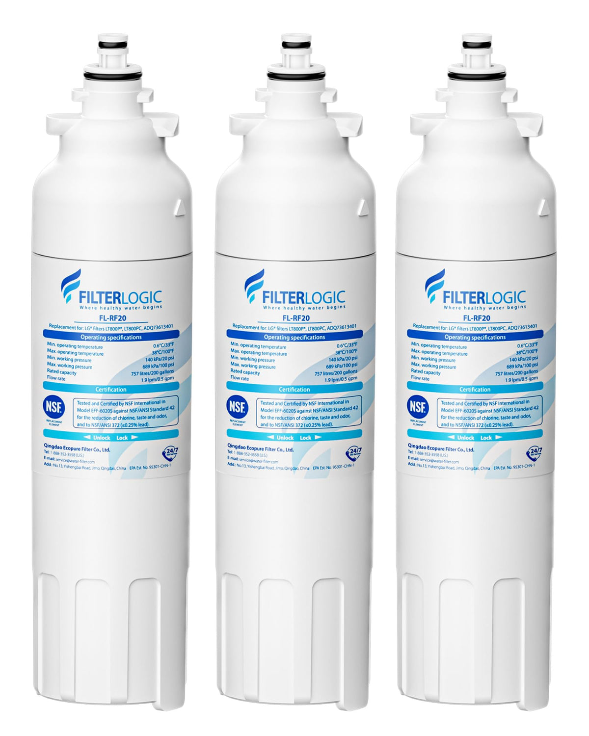 ADQ73613401 Water Filter, Replacement for LG LT800P 3 Pack