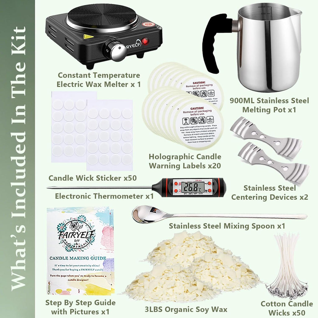 3lbs Soy Wax Candle Making Kit for Adults, DIY Craft Supplies Set | Natural Candle Wax Flakes, Electric Wax Melting