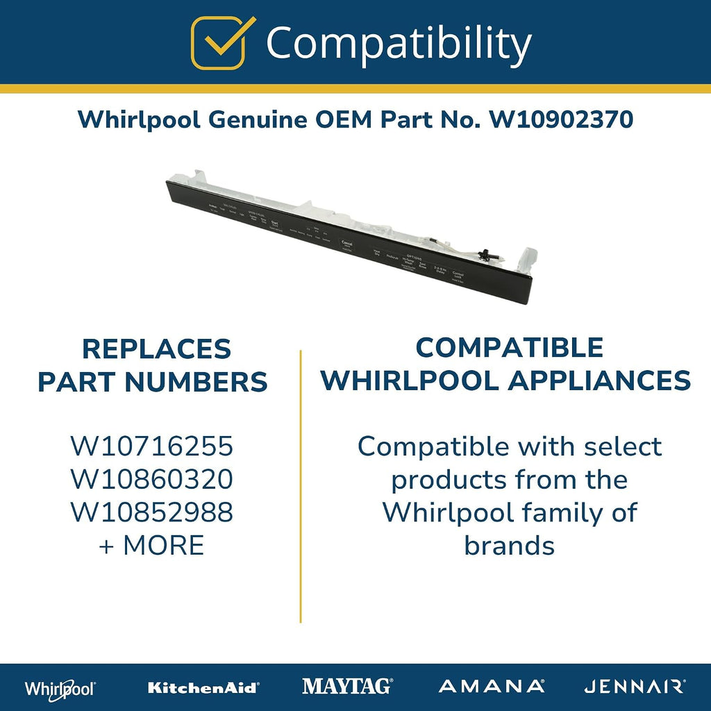 Whirlpool W10902370 Genuine OEM Dishwasher Control Board Replacement Part - Replaces W10716255, W10860320, and W10852988