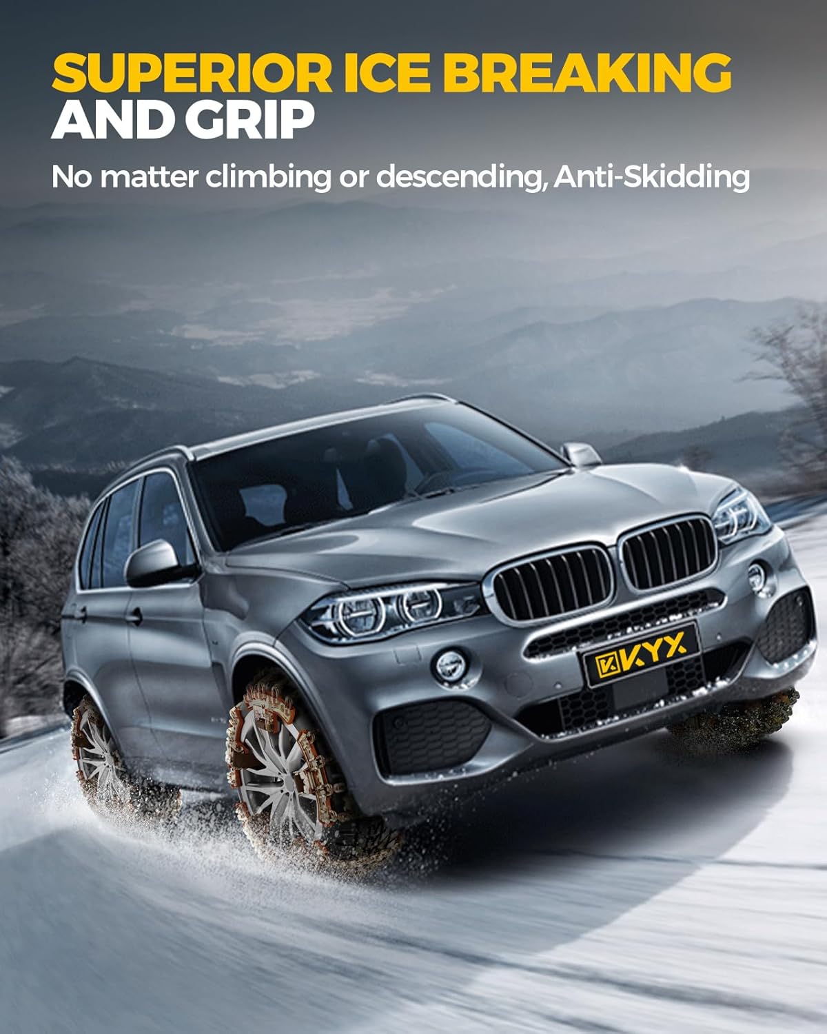 Snow Tire Chains for Car/SUV/Pickup, Adjustable Universal Emergency Alloy Steel Snow Chains for Off-road SUV Car
