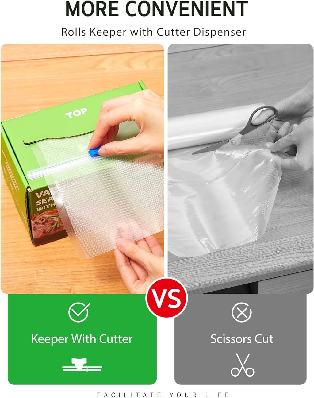 11" x 150' Vacuum Sealer Bags Rolls Keeper with Cutter Dispenser
