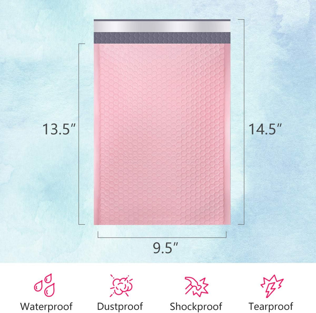 Large Bubble Mailers 9.5x14.5 Inch Light Pink 25 Pack Poly Padded Envelopes Large #4 Mailing Packages Opaque