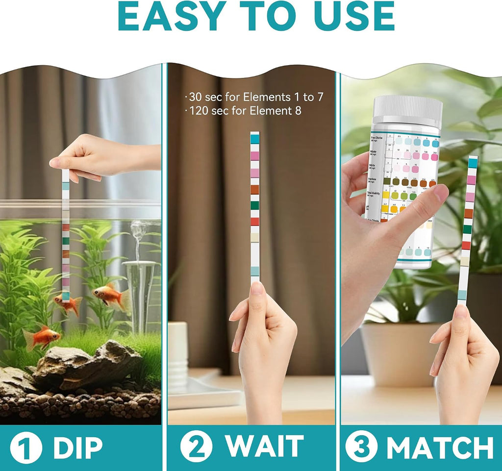 Aquarium Test Strips 8 In 1, 150ct Aquarium Ammonia Test Strips for Saltwater Freshwater Aquariums,Pond Fish Tanks