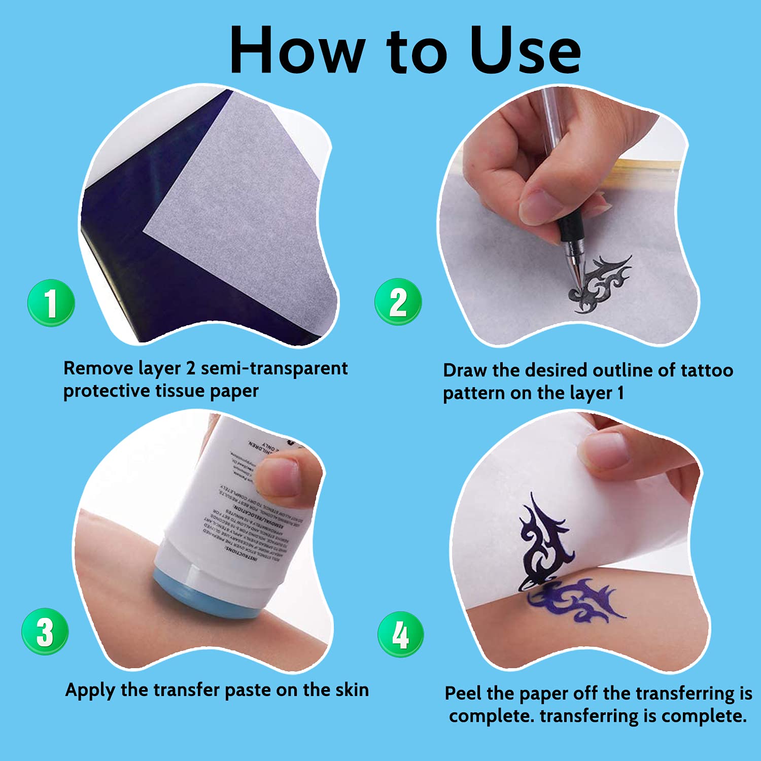 Tattoo Transfer Paper, 100 Sheets Thermal Stencil Paper, 8.5" x 11" A4 Size