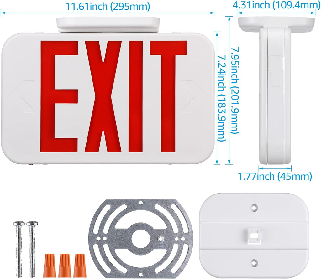 12-Pack Red Letter LED Exit Sign with Battery Backup, White