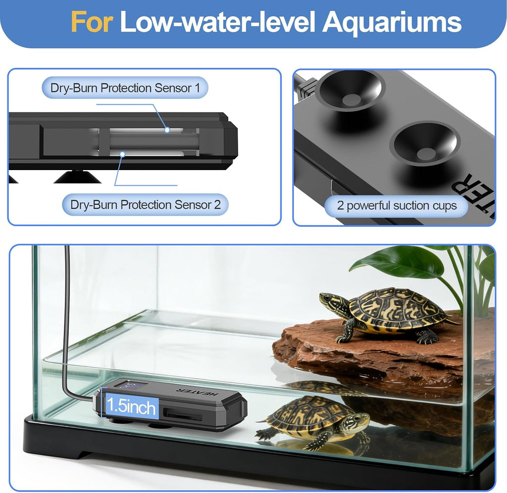 Aquarium Heater, 50W/100W/150W/200W Adjustable Power Fish Tank Heater with Auto Power-Off and High-Temp Protection