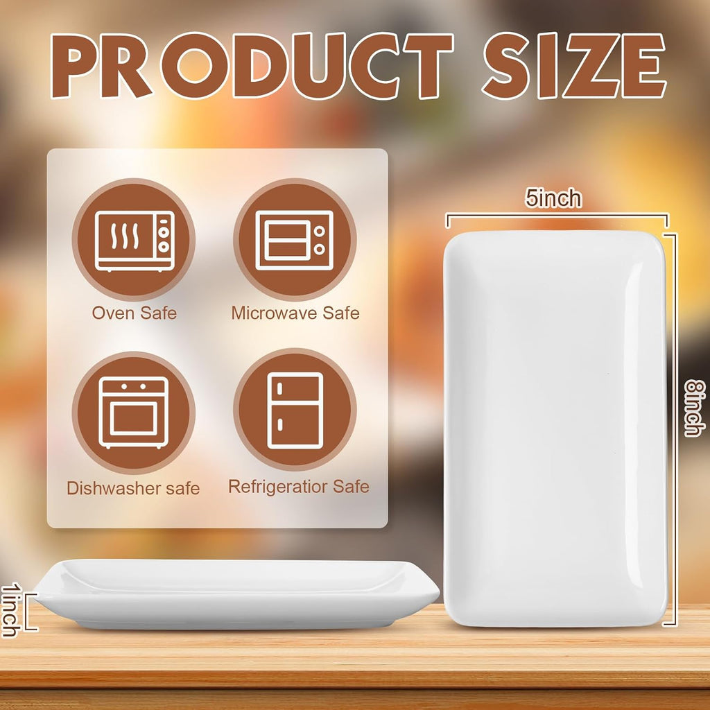 20 Pcs 8 Inch Rectangular Salad Plates White Rectangular Porcelain Dessert Plates Appetizer Serving Tray Porcelain