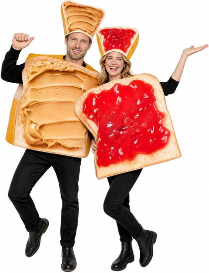Peanut Butter and Jelly Costume Adult Couples Halloween Costumes | 2 pcs funny matching food outfit set for men women