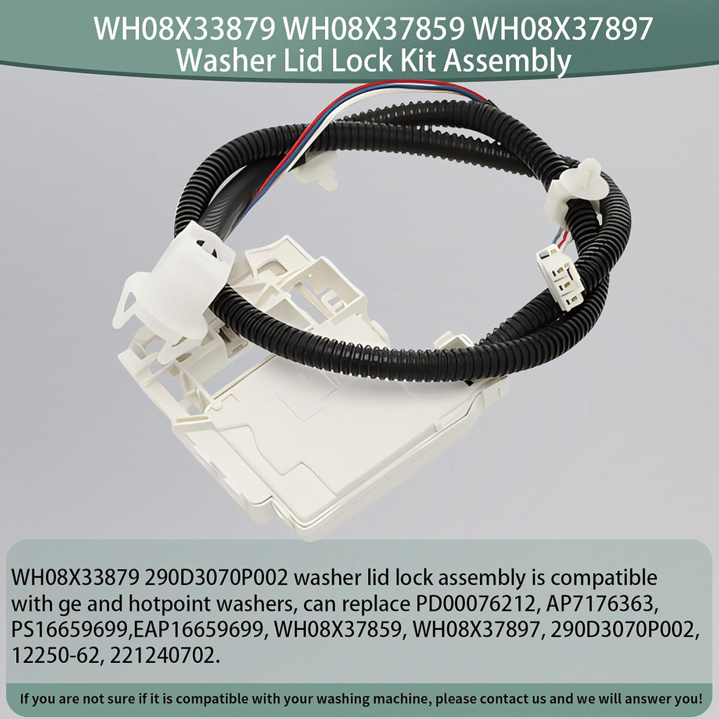 WH08X33879 WH08X37859 WH08X37897 Washer Lid Lock Assembly Fit for ge Replace Models PTW600BSR1WS PTW600BPR1DG PTW605BPR1DG PTW700BPT0DG PTW900BPT0DG PTW905BPT0RS HTW265ASW0WW GTW220ACW0WW GTW385ASW0WS