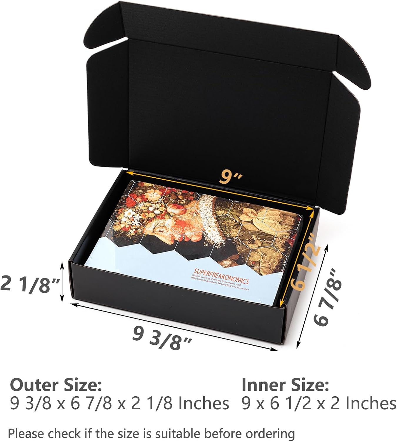 9x6.5x2 Inches Black Shipping Boxes 25 Pack Corrugated Cardboard | Mailing Box for Small Business, Tab Locking