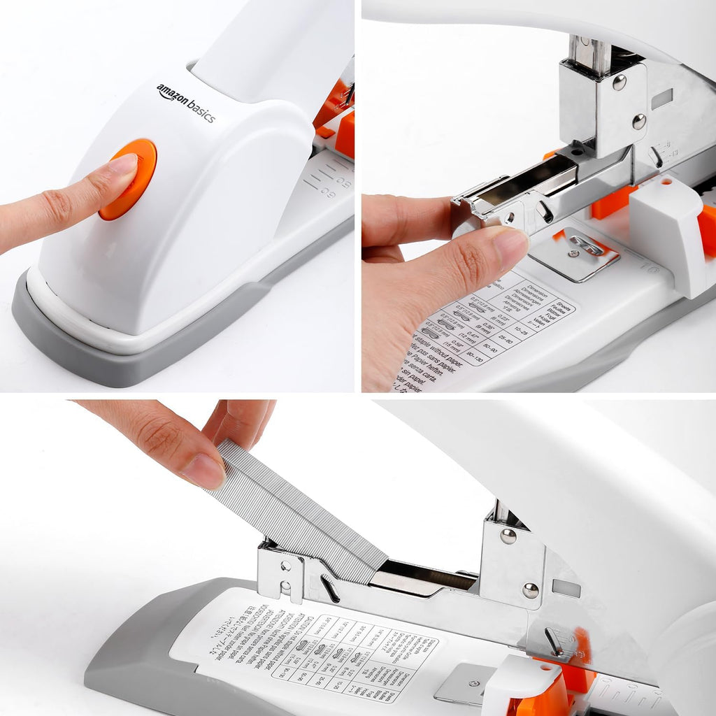 Heavy-Duty Desktop Stapler, 130 Sheets High Capacity, Sturdy with Jammed Staple Remover Mechanism, 5/8" Staples, White